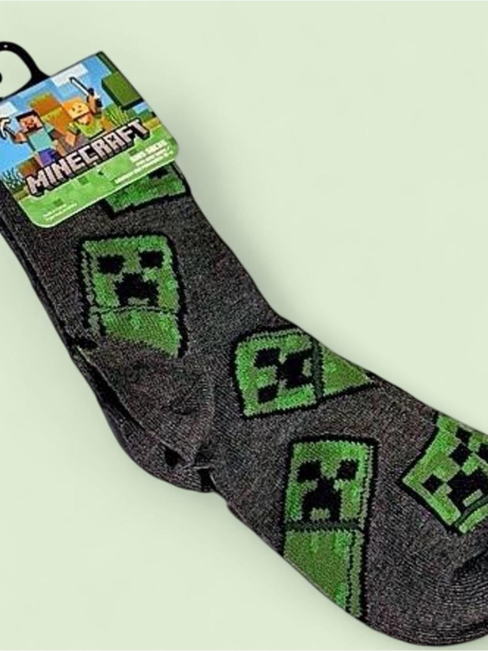 Minecraft Creeper Kids Crew Socks - Black & Green
